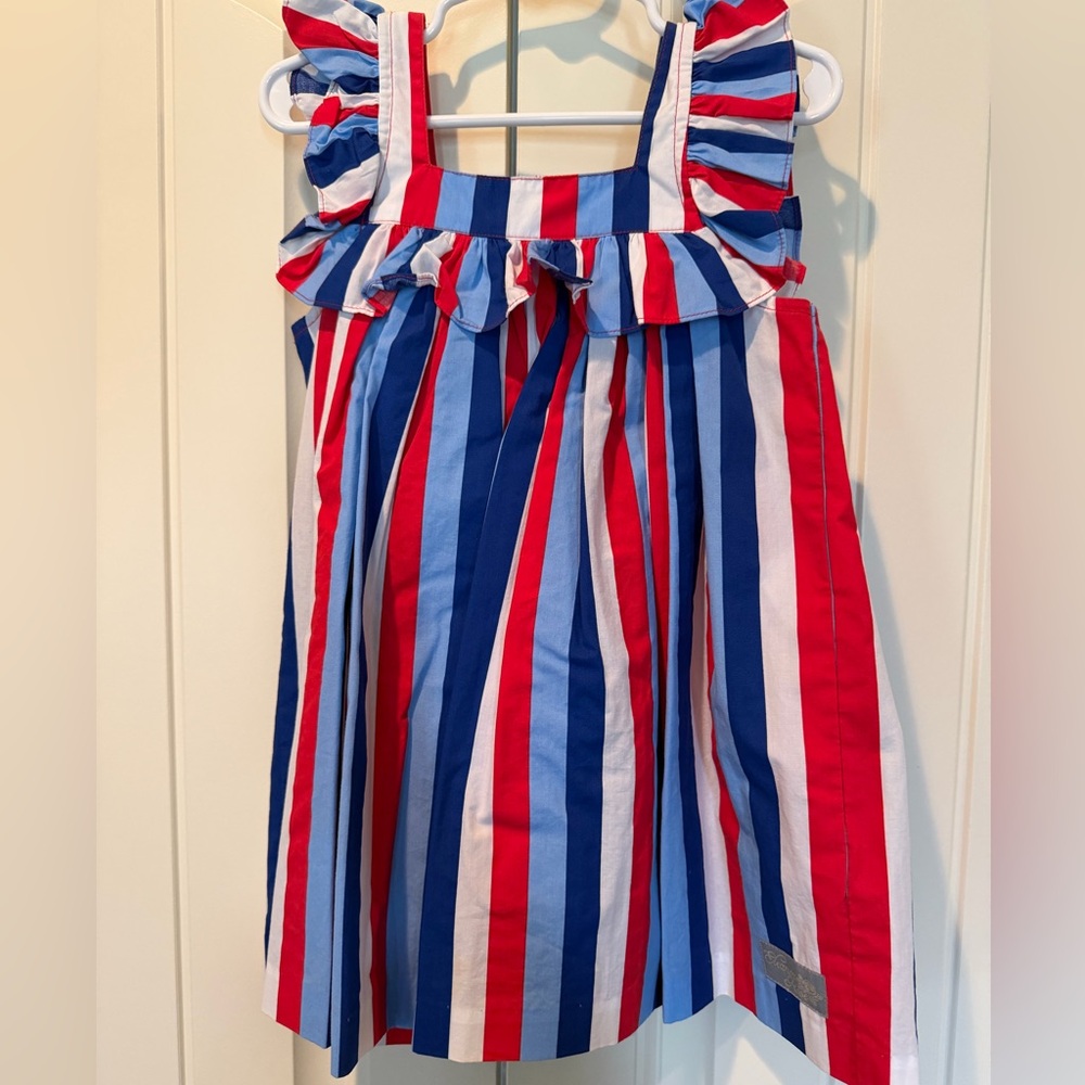 Eleanor Rose Red, White & Blue Striped Ruffle Dress Size 3-4
